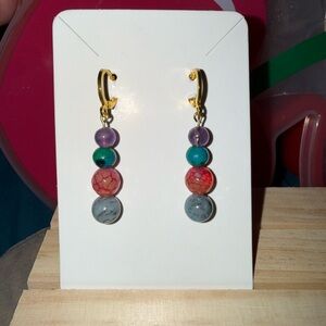 Elegant Multicolor Gemstone Beaded Drop Earrings (Amethyst, Tourmaline & Stone)